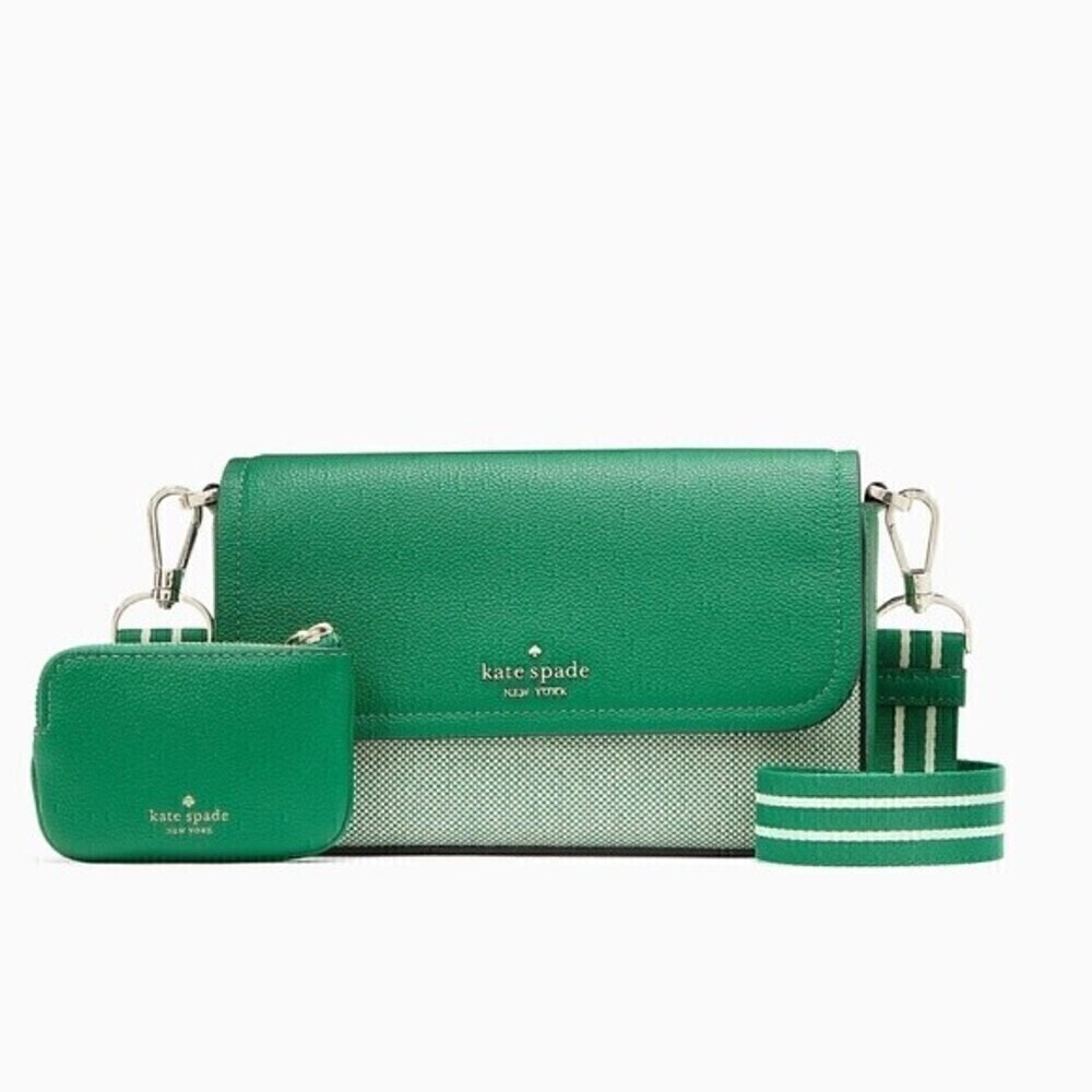 New! Kate Spade Rosie Flap Crossbody Leather Canvas Green Bean
